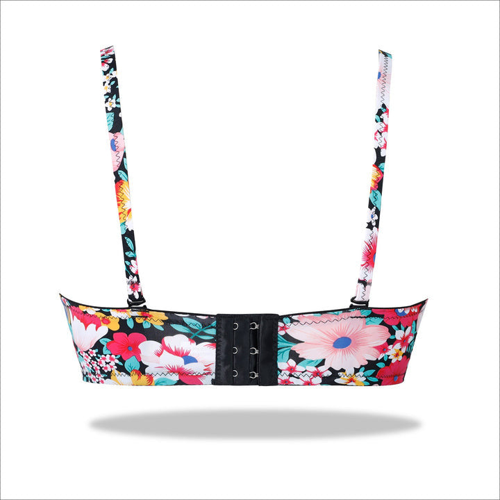 Black Padded Printed Floral Essence with Stretchable Straps