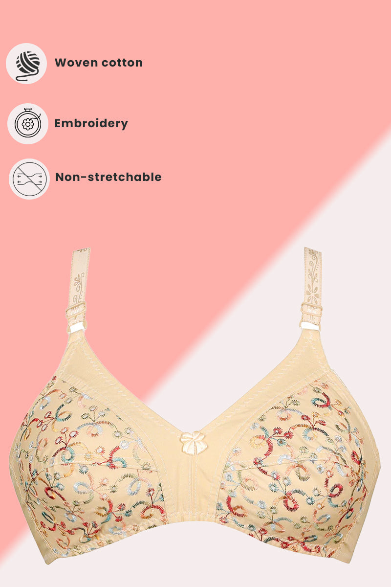 Skin Breatheable Cotton Bra with Full Cup Embroidery