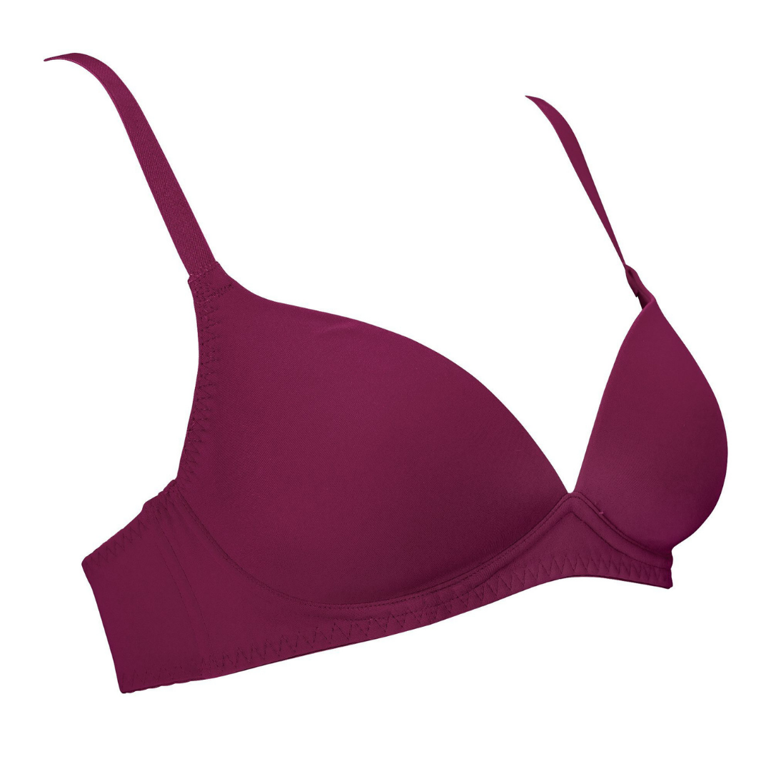 Magenta-Padded Wired Long Strap Bra