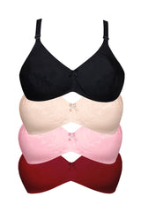 Black Luxury Everyday Knitted Cotton Bra (Pack of 4)